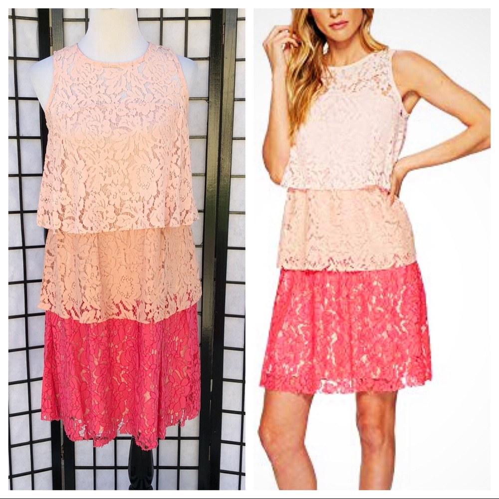 Taylor Pink Lace Ombré Tiered Shift Dress